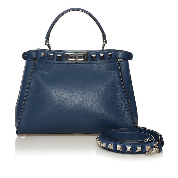 フェンディ ピーカブー スタッズ ハンドバッグ ショルダーバッグ 2WAY 8BN290 ネイビー レザー レディース FENDI 【中古】