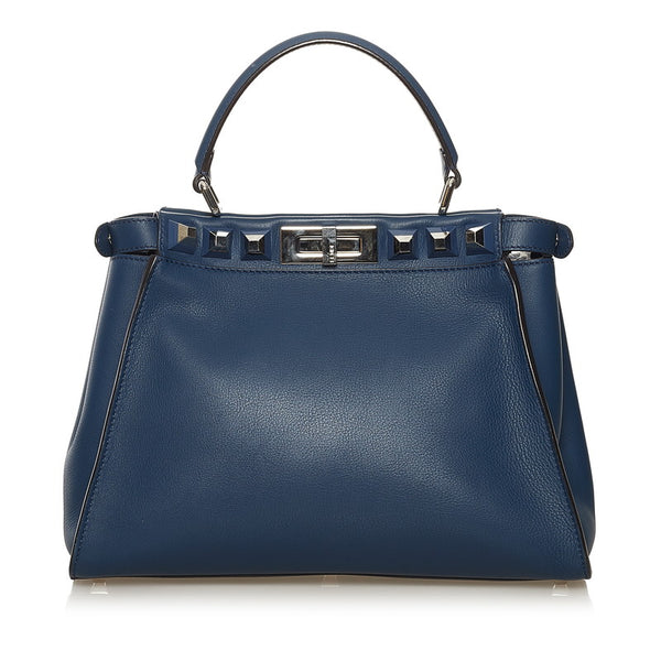 フェンディ ピーカブー スタッズ ハンドバッグ ショルダーバッグ 2WAY 8BN290 ネイビー レザー レディース FENDI 【中古】