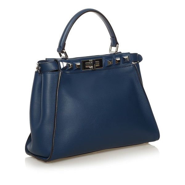 フェンディ ピーカブー スタッズ ハンドバッグ ショルダーバッグ 2WAY 8BN290 ネイビー レザー レディース FENDI 【中古】