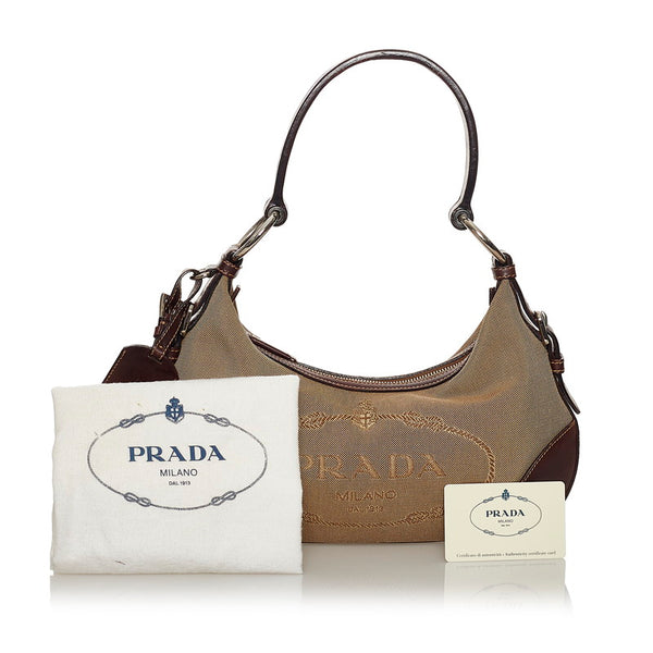 プラダ ロゴジャガード ワンショルダーバッグ BR3429 ブラウン キャンバス レザー レディース PRADA 【中古】