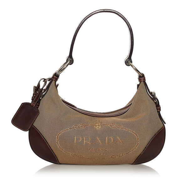 プラダ ロゴジャガード ワンショルダーバッグ BR3429 ブラウン キャンバス レザー レディース PRADA 【中古】