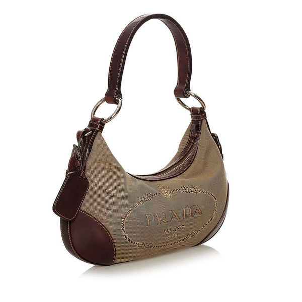 プラダ ロゴジャガード ワンショルダーバッグ BR3429 ブラウン キャンバス レザー レディース PRADA 【中古】