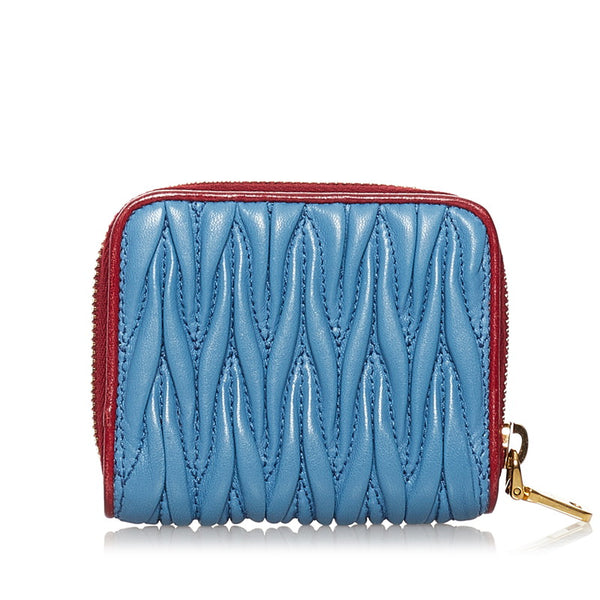 ミュウミュウ マテラッセ コインケース  ミニウォレット ライトブルー レッド レザー レディース MIUMIU 【中古】