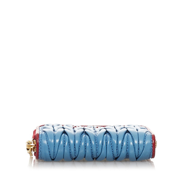 ミュウミュウ マテラッセ コインケース  ミニウォレット ライトブルー レッド レザー レディース MIUMIU 【中古】