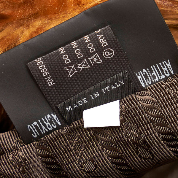 プラダ カナパ ハンドバッグ ブラウン ブルー デニム ファー スウェード レディース PRADA 【中古】