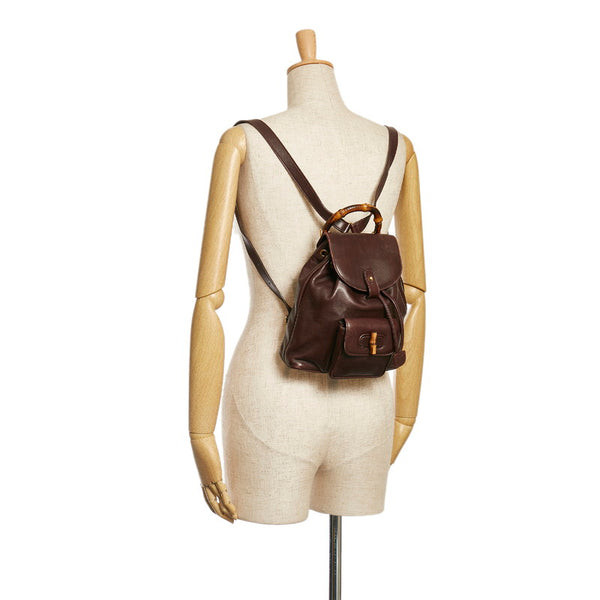 グッチ バンブー ミニ リュック バックパック 0031705 ダークブラウン レザー レディース GUCCI 【中古】