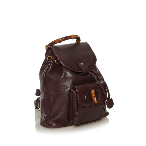 グッチ バンブー ミニ リュック バックパック 0031705 ダークブラウン レザー レディース GUCCI 【中古】