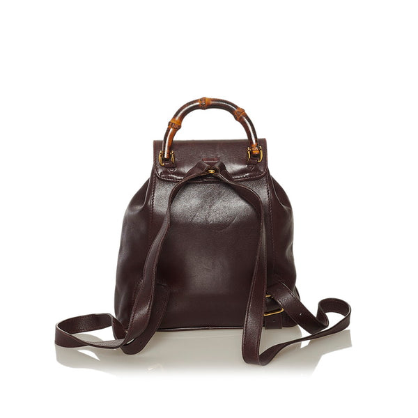 グッチ バンブー ミニ リュック バックパック 0031705 ダークブラウン レザー レディース GUCCI 【中古】