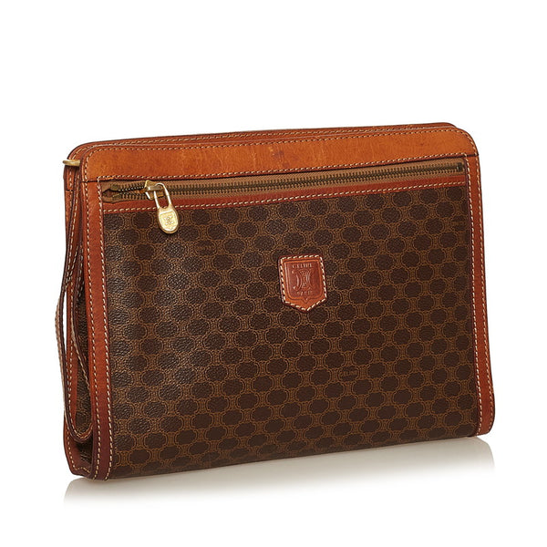 セリーヌ マカダム ブラウン PVC レザー セカンドバッグ メンズ CELINE 【中古】