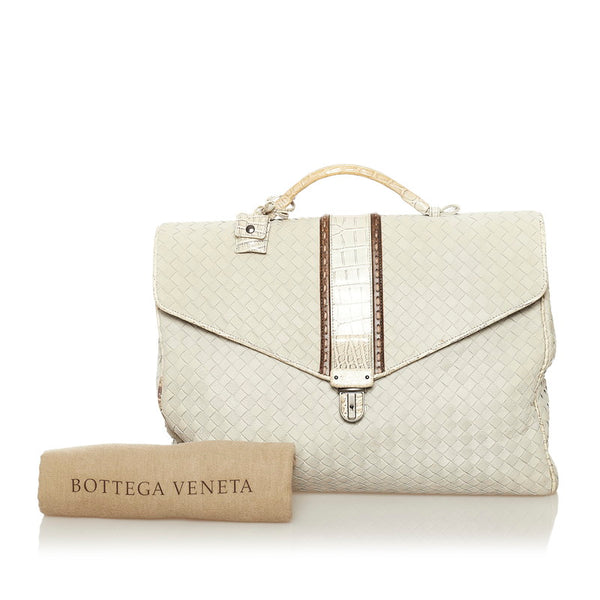 ボッテガヴェネタ イントレチャート ビジネスバッグ 191259 ライトグレー レザー メンズ BOTTEGAVENETA 【中古】