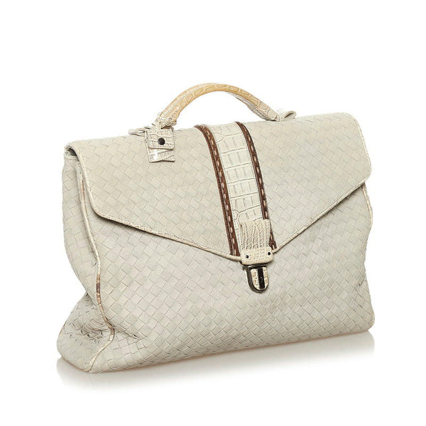 ボッテガヴェネタ イントレチャート ビジネスバッグ 191259 ライトグレー レザー メンズ BOTTEGAVENETA 【中古】