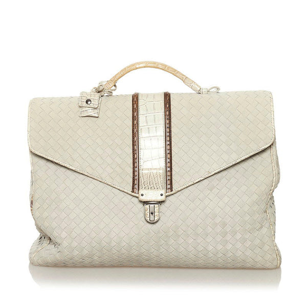 ボッテガヴェネタ イントレチャート ビジネスバッグ 191259 ライトグレー レザー メンズ BOTTEGAVENETA 【中古】