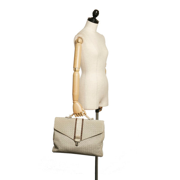 ボッテガヴェネタ イントレチャート ビジネスバッグ 191259 ライトグレー レザー メンズ BOTTEGAVENETA 【中古】
