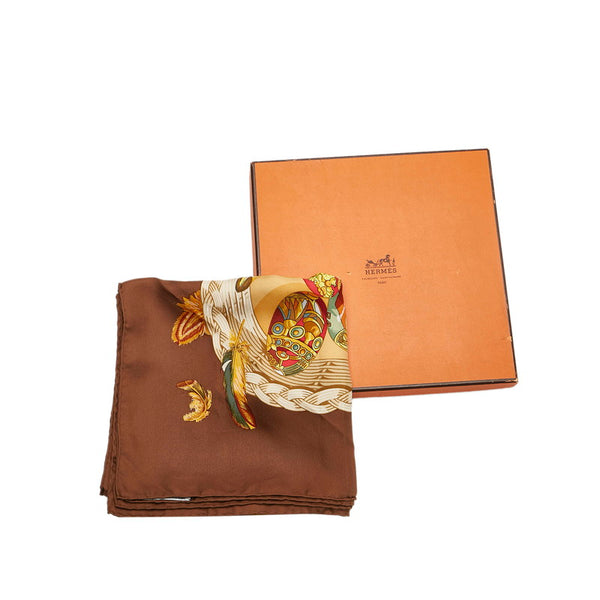 エルメス カレ90 COUVEE D HERMES エルメスの卵 スカーフ ブラウン ベージュ シルク レディース HERMES 【中古】