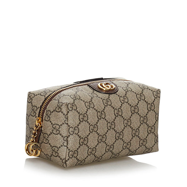 グッチ GGスプリーム コスメティックケース ポーチ 548393 ブラウン PVC レザー レディース GUCCI 【中古】