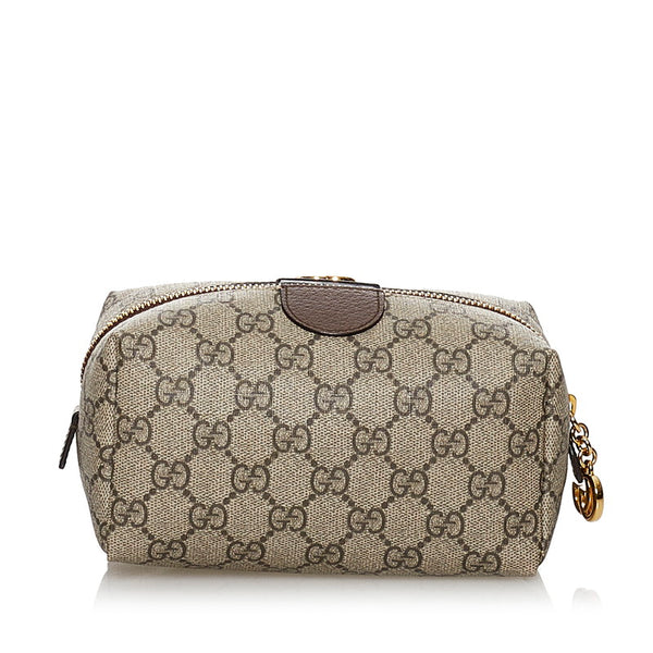 グッチ GGスプリーム コスメティックケース ポーチ 548393 ブラウン PVC レザー レディース GUCCI 【中古】