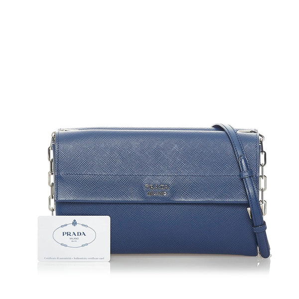 プラダ サフィアーノ チェーン ショルダーバッグ BT0992 ブルー レザー レディース PRADA 【中古】