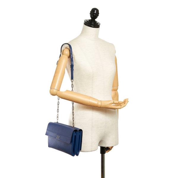 プラダ サフィアーノ チェーン ショルダーバッグ BT0992 ブルー レザー レディース PRADA 【中古】