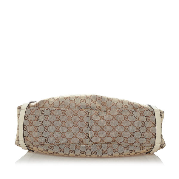 グッチ GGキャンバス トートバッグ 130736 ブラウン ホワイト キャンバス レザー レディース GUCCI 【中古】