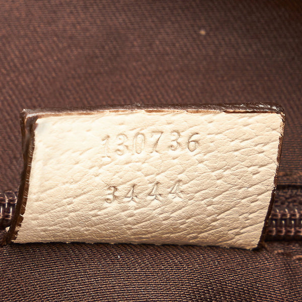 グッチ GGキャンバス トートバッグ 130736 ブラウン ホワイト キャンバス レザー レディース GUCCI 【中古】