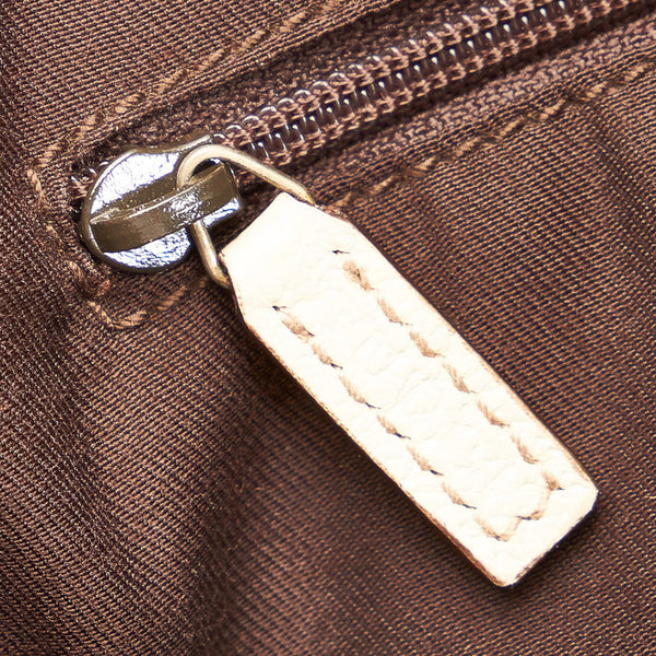 グッチ GGキャンバス トートバッグ 130736 ブラウン ホワイト キャンバス レザー レディース GUCCI 【中古】