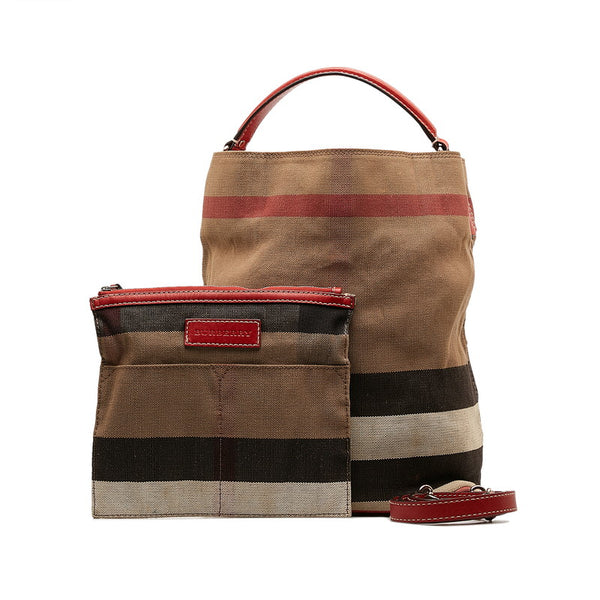 バーバリー チェック柄 ハンドバッグ ショルダーバッグ 2WAY ベージュ マルチカラー キャンバス レザー レディース BURBERRY 【中古】