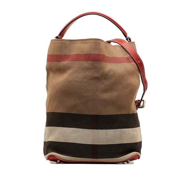 バーバリー チェック柄 ハンドバッグ ショルダーバッグ 2WAY ベージュ マルチカラー キャンバス レザー レディース BURBERRY 【中古】