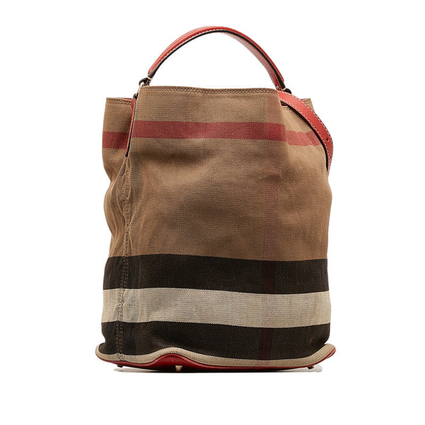バーバリー チェック柄 ハンドバッグ ショルダーバッグ 2WAY ベージュ マルチカラー キャンバス レザー レディース BURBERRY 【中古】