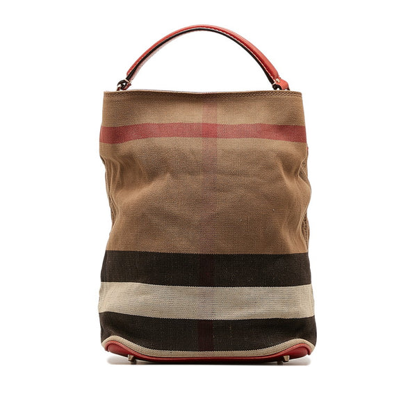 バーバリー チェック柄 ハンドバッグ ショルダーバッグ 2WAY ベージュ マルチカラー キャンバス レザー レディース BURBERRY 【中古】