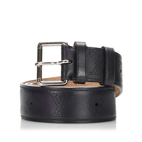 ルイ ヴィトン マヒナ サンチュール ペルフォ 90/38 ベルト M6931 ブラック レザー レディース LOUIS VUITTON 【中古】
