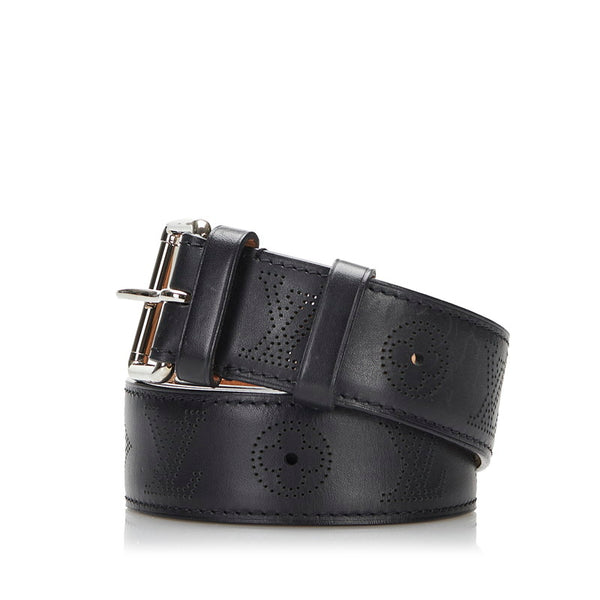 ルイ ヴィトン マヒナ サンチュール ペルフォ 90/38 ベルト M6931 ブラック レザー レディース LOUIS VUITTON 【中古】