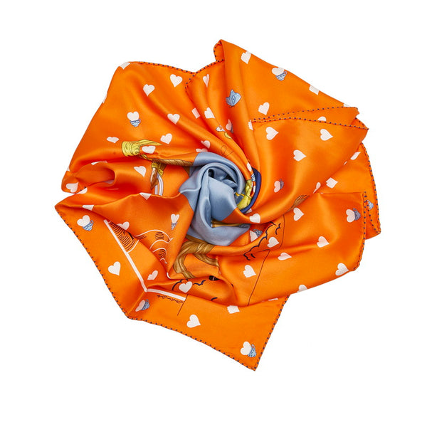 エルメス カレ70 TEA TIME ティータイム スカーフ オレンジ マルチカラー シルク レディース HERMES 【中古】