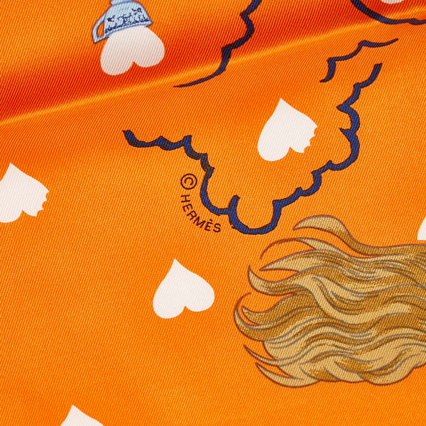 エルメス カレ70 TEA TIME ティータイム スカーフ オレンジ マルチカラー シルク レディース HERMES 【中古】