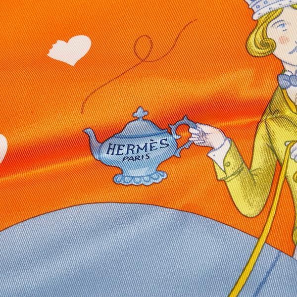 エルメス カレ70 TEA TIME ティータイム スカーフ オレンジ マルチカラー シルク レディース HERMES 【中古】