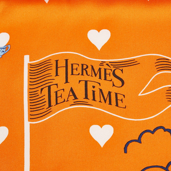 エルメス カレ70 TEA TIME ティータイム スカーフ オレンジ マルチカラー シルク レディース HERMES 【中古】