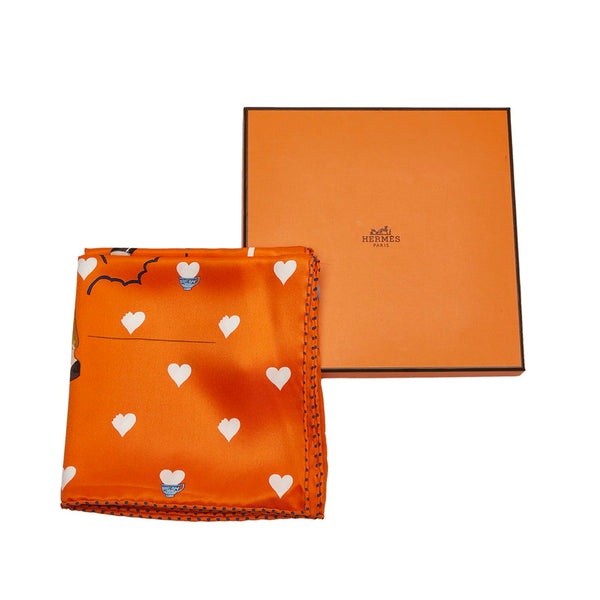 エルメス カレ70 TEA TIME ティータイム スカーフ オレンジ マルチカラー シルク レディース HERMES 【中古】