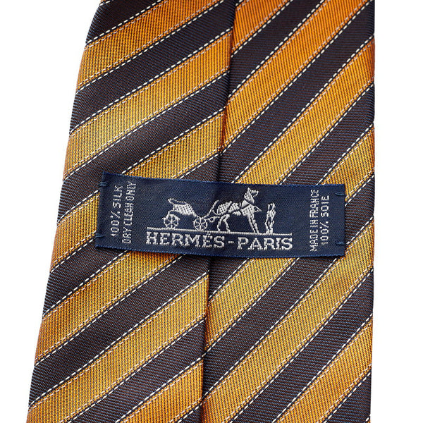 エルメス オレンジ ネイビー シルク ネクタイ メンズ HERMES 【中古】