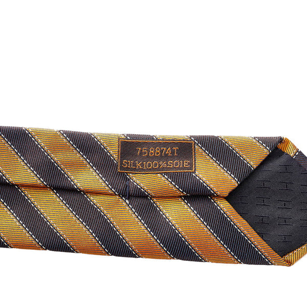 エルメス オレンジ ネイビー シルク ネクタイ メンズ HERMES 【中古】