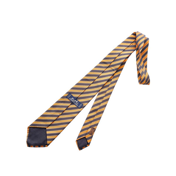 エルメス オレンジ ネイビー シルク ネクタイ メンズ HERMES 【中古】