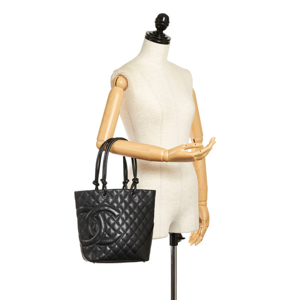 シャネル カンボンライン ミディアム ココマーク ハンドバッグ ブラック レザー レディース CHANEL 【中古】