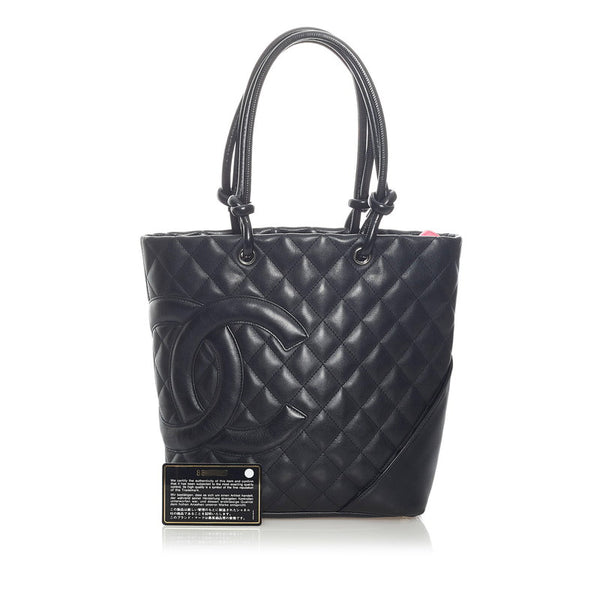 シャネル カンボンライン ミディアム ココマーク ハンドバッグ ブラック レザー レディース CHANEL 【中古】