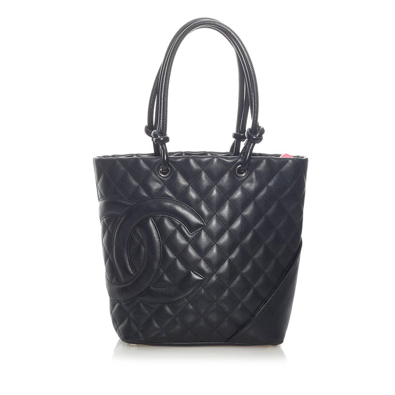 シャネル カンボンライン ミディアム ココマーク ハンドバッグ ブラック レザー レディース CHANEL 【中古】