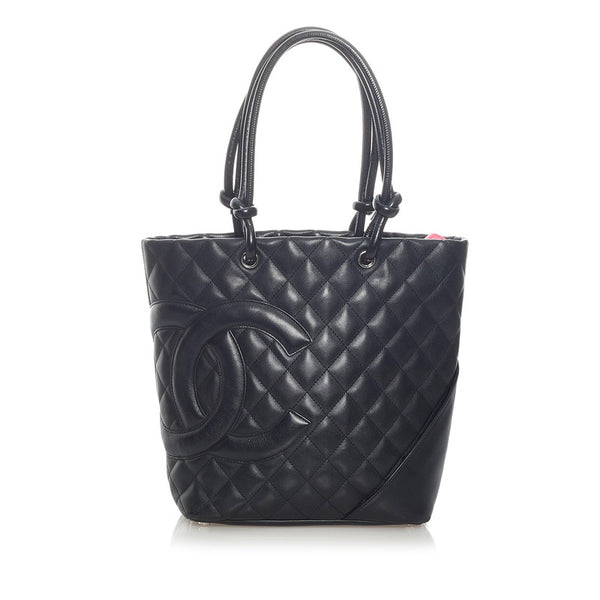 シャネル カンボンライン ミディアム ココマーク ハンドバッグ ブラック レザー レディース CHANEL 【中古】