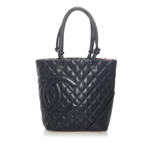 シャネル カンボンライン ミディアム ココマーク ハンドバッグ ブラック レザー レディース CHANEL 【中古】