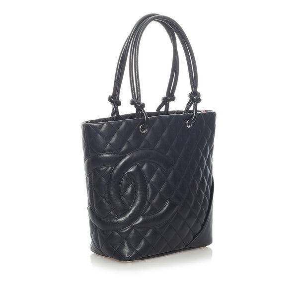 シャネル カンボンライン ミディアム ココマーク ハンドバッグ ブラック レザー レディース CHANEL 【中古】