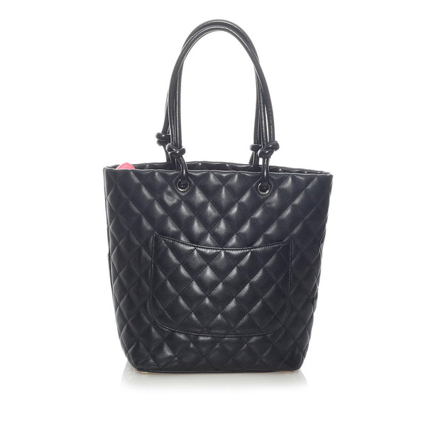 シャネル カンボンライン ミディアム ココマーク ハンドバッグ ブラック レザー レディース CHANEL 【中古】