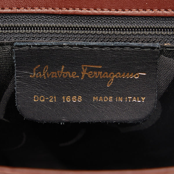 サルヴァトーレフェラガモ ヒールモチーフ ボタン ゴールド金具 ハンドバッグ ショルダーバッグ 2WAY DQ-21 1668 ボルドー ワインレッド レザー レディース Salvatore Ferragamo 【中古】