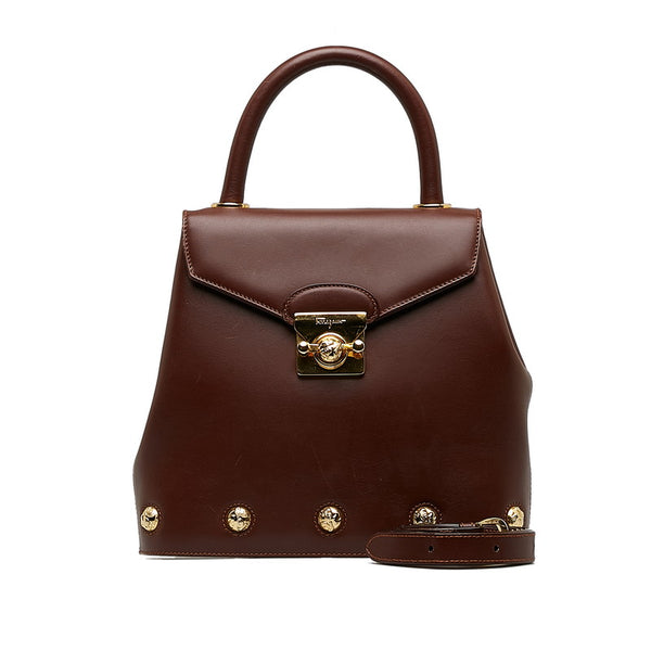 サルヴァトーレフェラガモ ヒールモチーフ ボタン ゴールド金具 ハンドバッグ ショルダーバッグ 2WAY DQ-21 1668 ボルドー ワインレッド レザー レディース Salvatore Ferragamo 【中古】