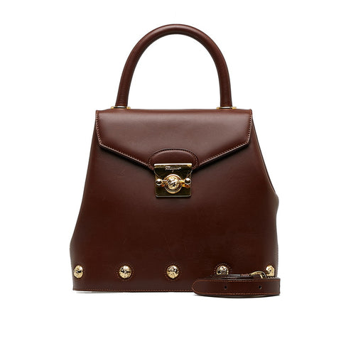 サルヴァトーレフェラガモ ヒールモチーフ ボタン ゴールド金具 ハンドバッグ ショルダーバッグ 2WAY DQ-21 1668 ボルドー ワインレッド レザー レディース Salvatore Ferragamo 【中古】