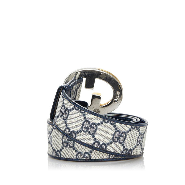 グッチ GGスプリーム Gバックル 80 ベルト ネイビー レザー PVC レディース GUCCI 【中古】